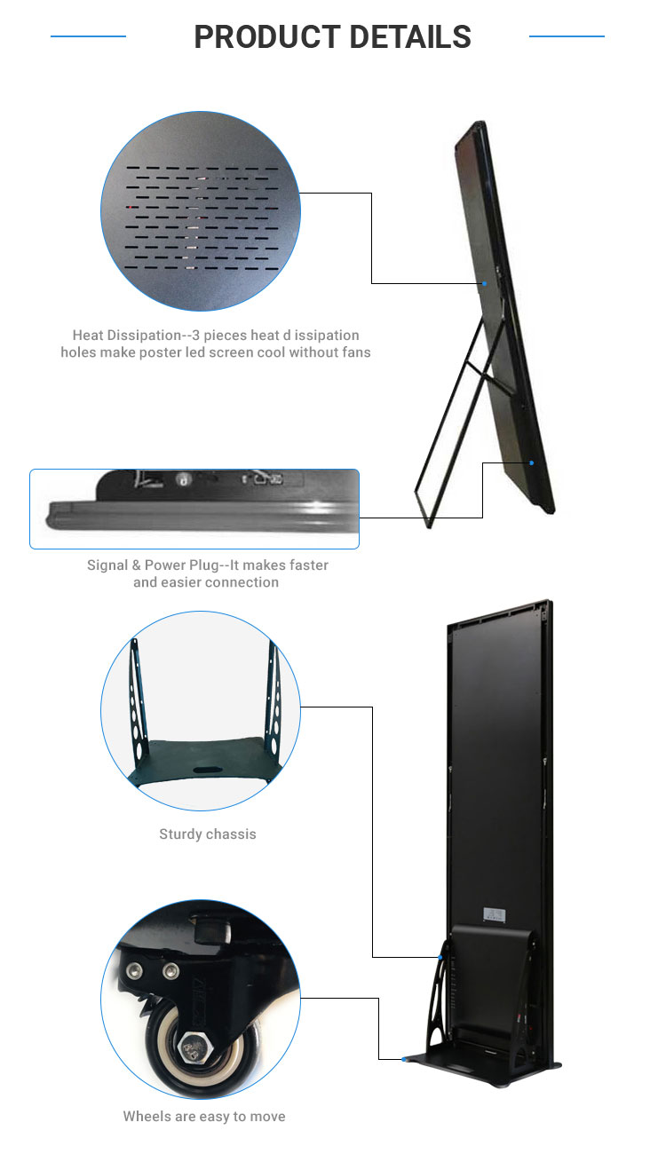 The detaols of poster led display, such as movable wheel, signal input Ha3fdd5adbecb41af948c161dee76bbbfI