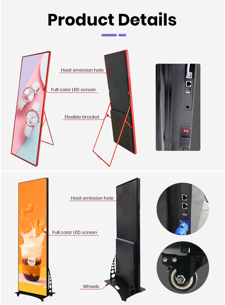 Details of led poster display Detalhes da exibição de pôster led